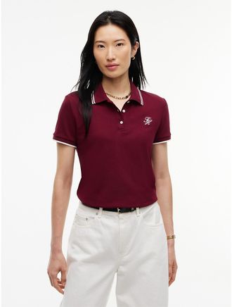 Tommy Hilfiger Womens Script Monogram Tipped Polo - Burgundy - XL