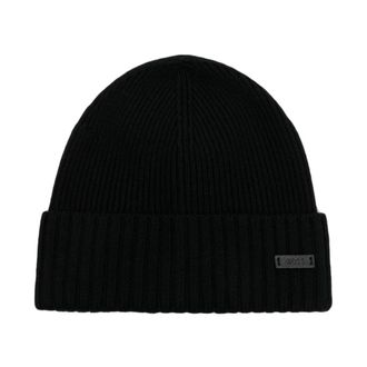 HUGO BOSS Wool Logo Patch Beanie - unisex - Hugo - Accessories - Black - ONE SIZE - Accessories