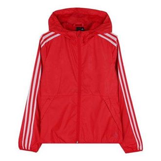 adidas (WMNS) adidas Plaid Applique Windtight Hooded Jacket Coat Red EH3909