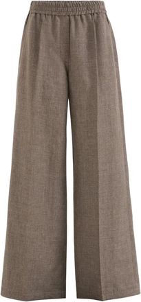 Brunello Cucinelli Linnen broek met hoge taille - Dames - Broeken - Bruin - Maat: XL Linnen