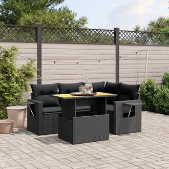 vidaXL Vidaxl - Set De Muebles De Jard&iacute;n 5 Pzas Y Cojines Rat&aacute;n Sint&eacute;tico Negro