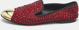 Giuseppe Zanotti Burgundy Suede Cap Toe Crystals Embellished Smoking Slippers