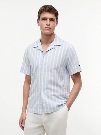 Tommy Hilfiger Linen Blend Textured Stripe Short Sleeve Shirt