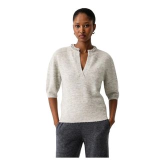 Pinko Pinko - Trui met korte mouwen en V-hals - Dames - Truien - Grijs - Maat: S Wol