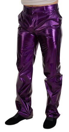 Dolce & Gabbana Purple Shining Men Casual Pants Nylon Elastane
