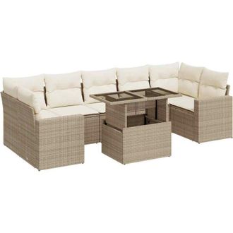 vidaXL Set De Sof&aacute;s De Jard&iacute;n Y Cojines 8 Piezas Rat&aacute;n Sint&eacute;tico Beige