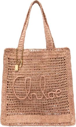 Chloé Tote Bags, female, Pink, Size: ONE SIZE Pink Banana Tote Bag in Raffia