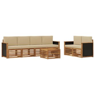 vidaXL Conjunto De Sof&aacute;s De Exterior Con Coj&iacute;n 7 Pcs Natural Y Beige Vidaxl