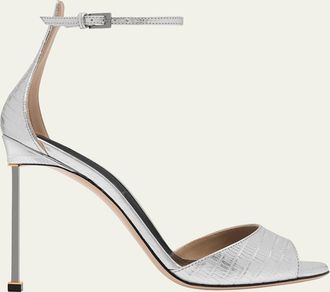 Tom Ford 105mm Embossed Metallic Leather Ankle-Strap Sandals