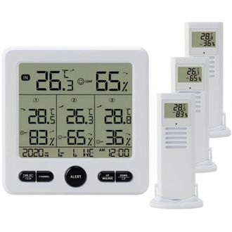 OEM Term&oacute;metro E Higr&oacute;metro Profesional Para Interior Y Exterior Con 3 Transmisores De Radio, Alcance De 100 M, Pantalla Lcd, Retroiluminaci&oacute;n, Alarma De 