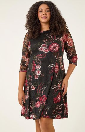 Roman Floral Print Lace Dress