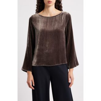 Eileen Fisher Ballet Neck Flare Sleeve Velvet Top in Rye at Nordstrom Rack, Size X-Large