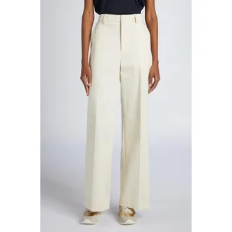 Moncler Cotton Stretch Twill Straight Leg Pants in Ivory at Nordstrom, Size 4 Us