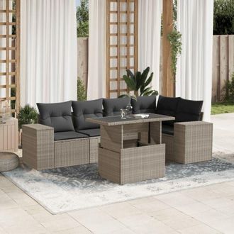 vidaXL Vidaxl - Set De Sof&aacute;s De Jard&iacute;n 6 Pzas Y Cojines Rat&aacute;n Sint&eacute;tico Gris