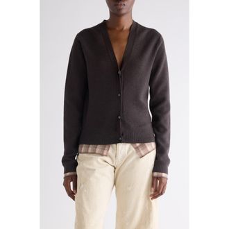 Acne Studios Prelayered Wool Cardigan in Dark Brown at Nordstrom, Size Xx-Small