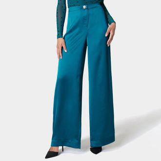 Bebe Womens High Waist Satin Wide Leg Pant