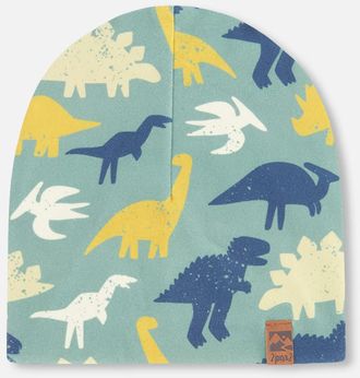 Deux par Deux Stretch Jersey Dinosaur Print Beanie in Green Dinosaur Print at Nordstrom, Size 12-24 M