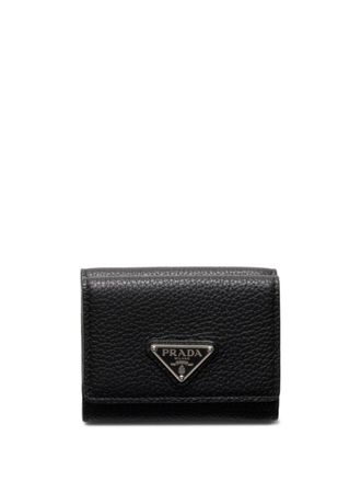 Prada Kleine portemonnee met email logo - Zwart
