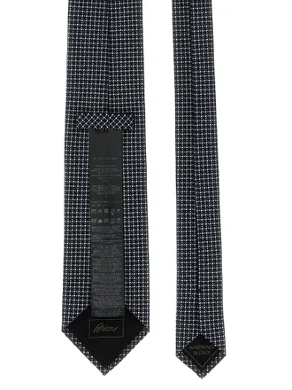 Brioni Jacquard Silk Micro-Geometric Necktie - Navy