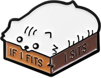 Generic Cartoon Cat Enamel English Letter If I Fits I Sits Brooch Pin Collar Badge Decor for Clothing Bags Backpacks Jackets Hat DIY Beautiful Design Multicol