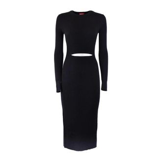 Diesel Midi Dresses, female, Black, Size: M Long Sleeve Round Neck Dress