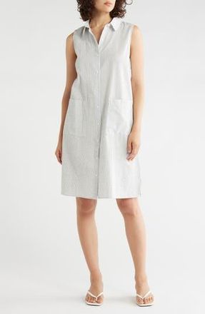 Eileen Fisher Grid Print Sleeveless Organic Cotton Shirtdress in White at Nordstrom Rack, Size Xx-Small
