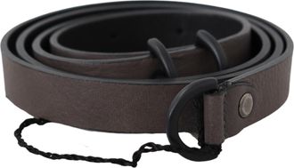 Costume National WoMens Brown Leather Skinny Round Buckle Belt - Size 40 (Waist)