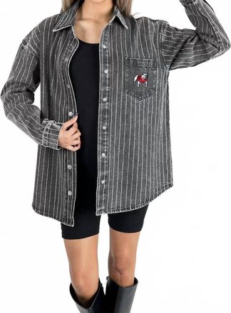 Gameday Couture Ou Micro Rhinestone Overshirt In Gray Denim Wash / Red