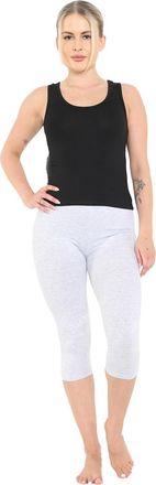 Generic Womens Cropped Leggings Ultra Soft Ladies 3/4 Length Cotton Skinny Legging Elastic Waist Stretchy Summer Workout Running Yoga Pants for Women [White,1