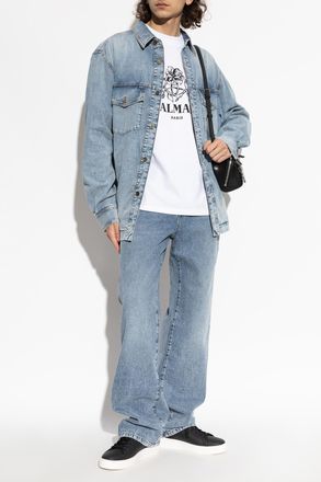 Balmain Denim Shirt With Pockets, Mens, Blue