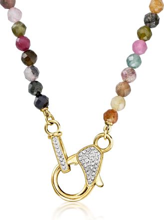 Ross-Simons Multicolored Tourmaline Bead and. Diamond Charm-Compatible Lobster Clasp Necklace in 18kt Gold Over Sterling