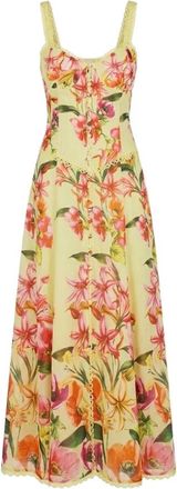 Charo Ruiz Ibiza Solara Midi Jurk - Dames - Zomerkleedjes - Geel - S - Katoen - Kleedjes