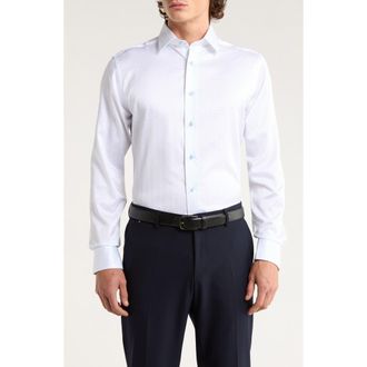 David Donahue Trim Fit Microprint Dress Shirt in White/Blue at Nordstrom Rack, Size 14.5 - 32/33