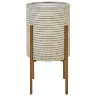 Beliani Macetero Para Interior Y Exterior Soporte Para Maceta Metal Beige 31 X 31 X 58 Cm Alpinus
