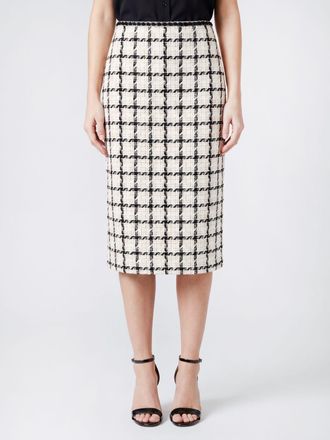 Twinset Gonna tubino midi in tweed check a vita alta con spacco posteriore