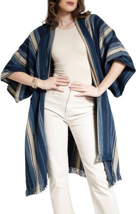 Saachi Striped Fringe Trim Duster in Navy at Nordstrom Rack