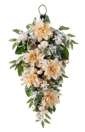 Glitzhome 28H Peach Dahlia Artificial Floral Teardrop in Beige at Nordstrom, Size Medium