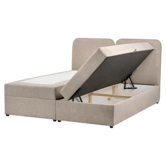 Beliani Cama Continental Con Almacenaje Elevable Tapizado De Tela Repelente Al Agua Con Cabecero 160 X 200 Cm Gris Pardo Chancellor