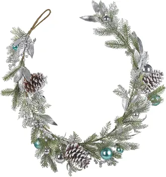 Beliani Guirnalda Artificial De Navidad Decoraci&oacute;n De Interior 150cm Verde Y Plata Lleida