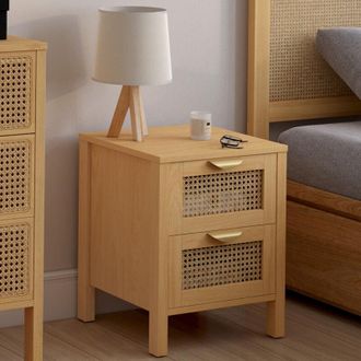 IDMarket Set di 2 comodini a 2 cassetti edhen in vimini e legno