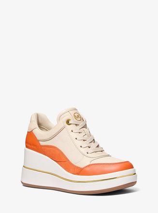 Michael Kors Emmy Leather and Canvas Wedge Trainer