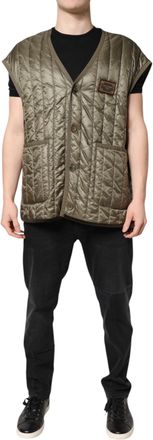Dolce & Gabbana Brown Logo Plaque Quilted Vest Mens Jacket