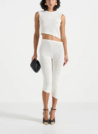 Mani&egrave;re De Voir Aimee Pointelle Asymmetric Capri Leggings in Cream at Nordstrom, Size X-Small
