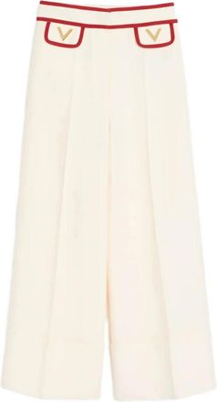 Valentino Garavani Wide Trousers, female, White, M, White Wool Silk Trousers Italy