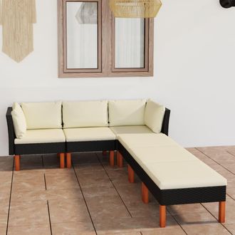 vidaXL Vidaxl - Set De Muebles De Jard&iacute;n 6 Pzas Y Cojines Rat&aacute;n Sint&eacute;tico Negro