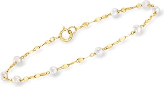 RS Pure by Ross-Simons 3-3.5mm Cultured Pearl Station Lumachina-Chain Bracelet in 14kt Yellow Gold