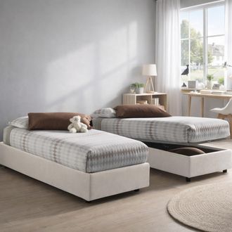 Talamo Italia Cama Individual Dmaiell, Cama Contenedor Con Revestimiento De Tela, 100% Made In Italy, Apertura Frontal, Con Colch&oacute;n 80x200 Cm Incluido, Blanco - Dmo