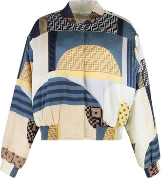 Fendi Omkeerbare Satijnen Bomberjack Patchwork Stijl - Dames - Bomber jackets - Veelkleurig - XS - Satijn - Jassen
