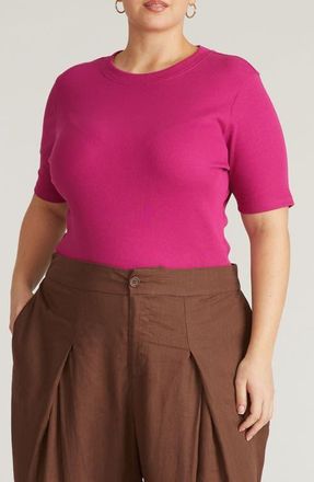 Universal Standard Classic Rib Short Sleeve Top in Hyper Pink at Nordstrom, Size Xs