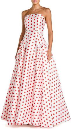 Mac Duggal Strapless Polka Dot Mikado Ballgown in White Multi at Nordstrom, Size 10